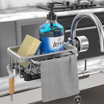 Organisateur pour robinet d'évier - aluminium aérospatial, sans outils | FAUCETUP