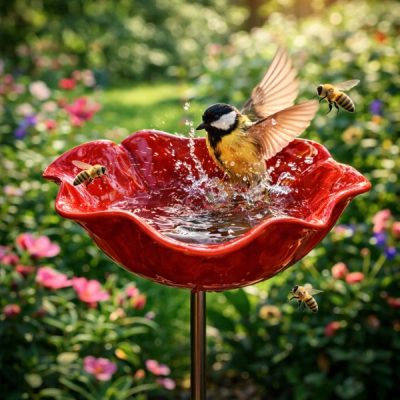 Abreuvoir à oiseaux en forme de fleur pour jardin coloré | METALLEAF