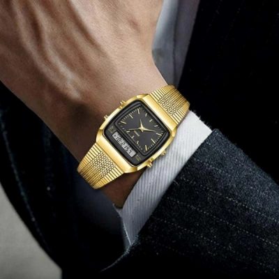 Montre rétro carrée double | ROLOTIME